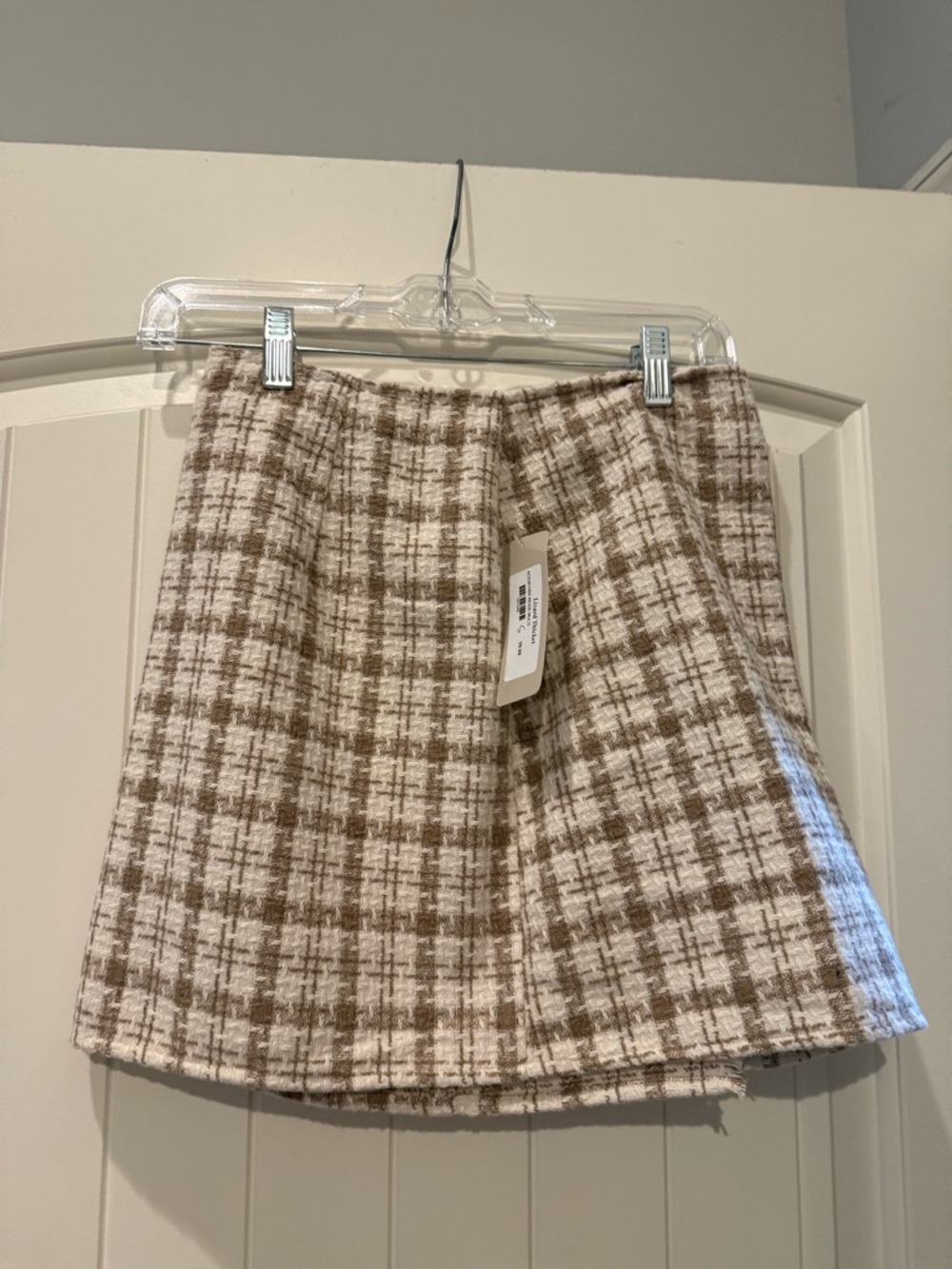 Cozy Plaid Mini Skirt in Cream & Brown